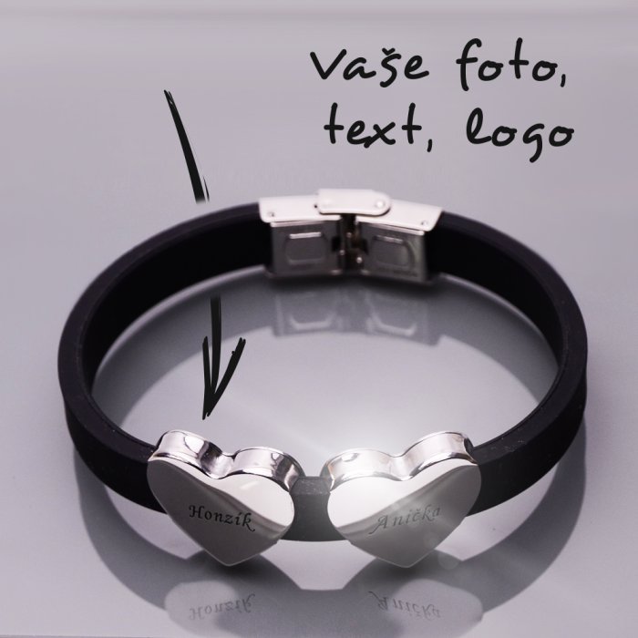 Náramek silikonový se srdíčky s vlastní fotkou nebo textem