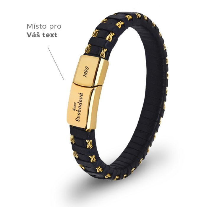 Náramek GOLD QUEEN kůže kov s vlastním textem
